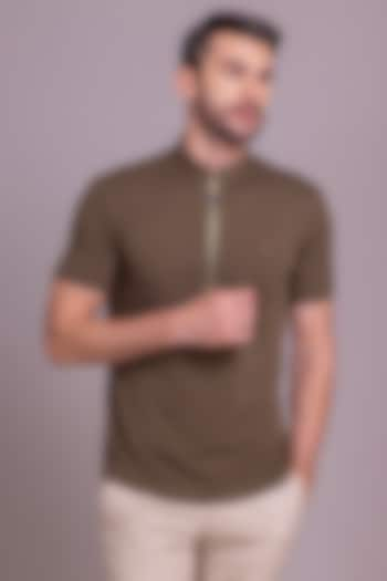 Brown Knit T-Shirt by AMIT ARORA