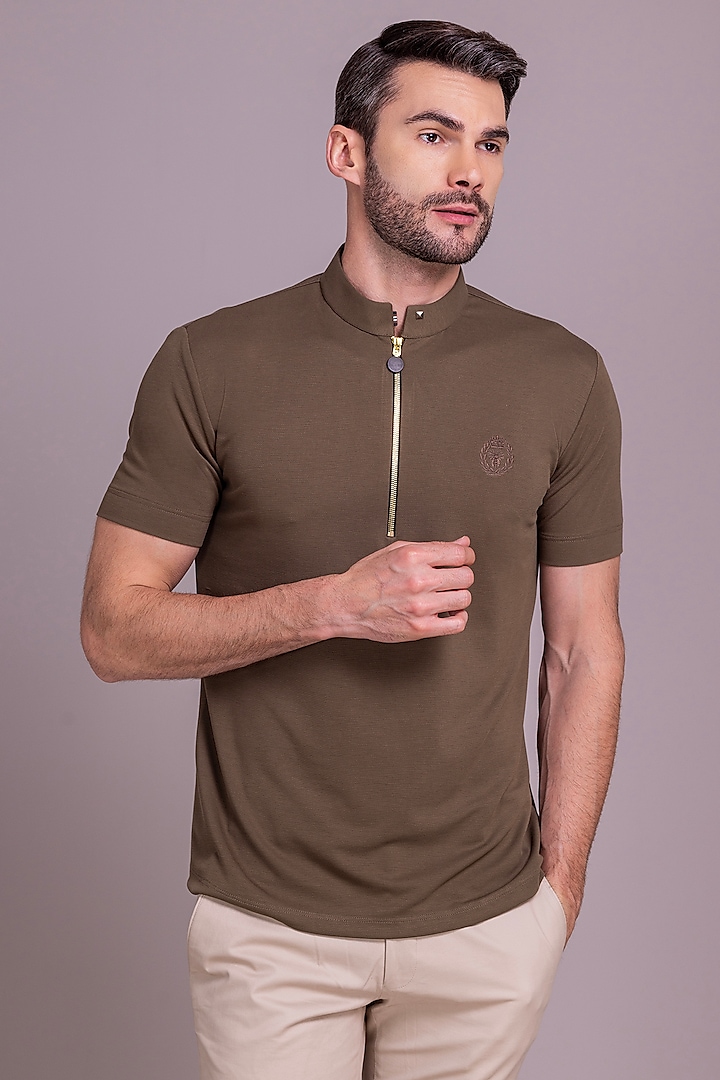 Brown Knit T-Shirt by AMIT ARORA