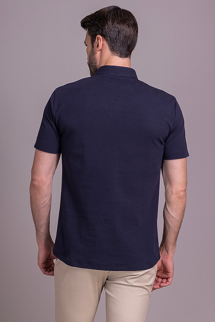 Navy Blue Knit T-Shirt by AMIT ARORA at Pernia's Pop Up Shop