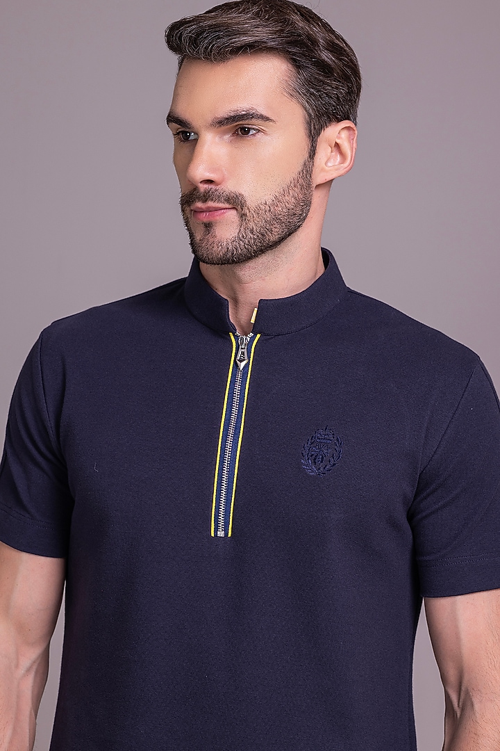 Navy Blue Knit T-Shirt by AMIT ARORA at Pernia's Pop Up Shop