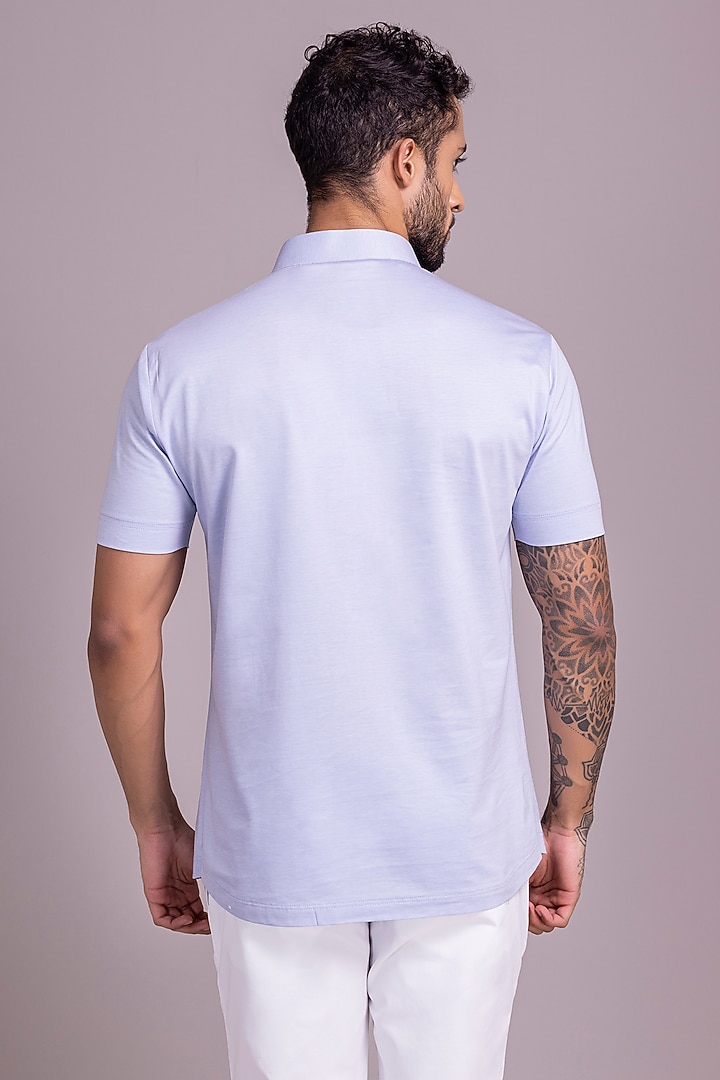 Powder Blue Knit T-Shirt by AMIT ARORA at Pernia's Pop Up Shop