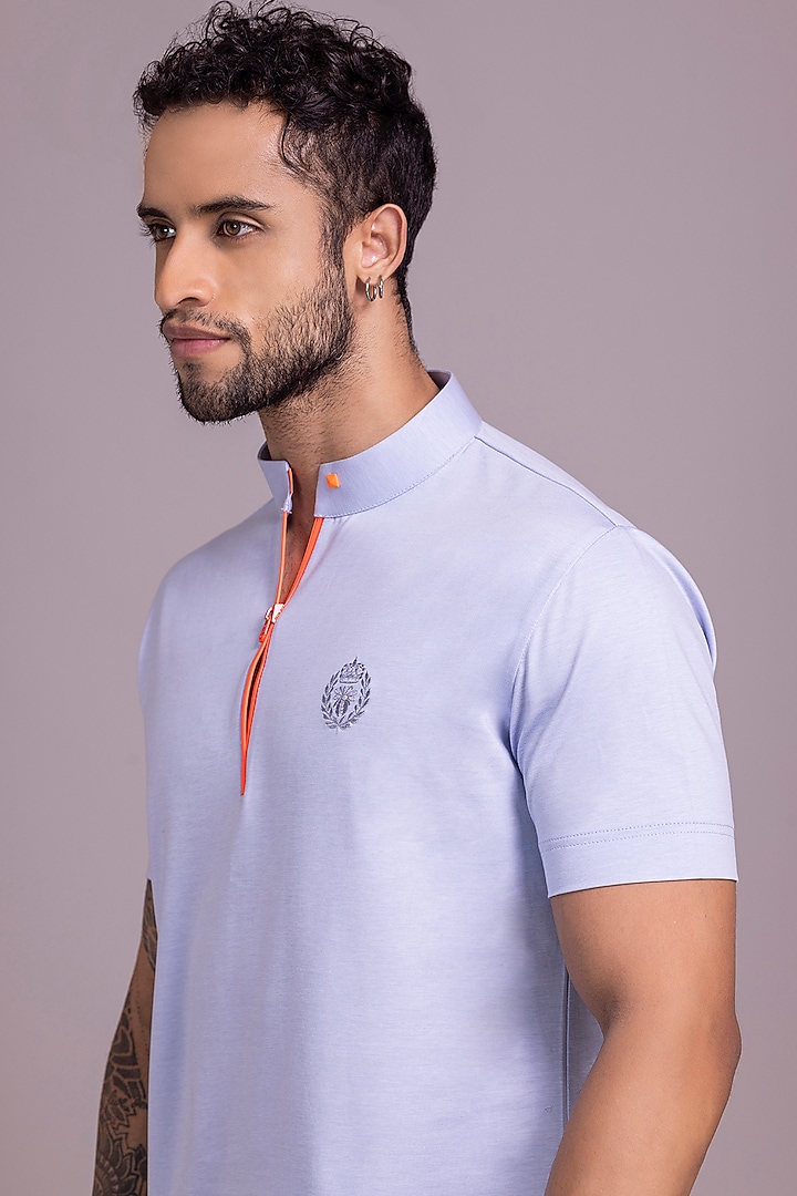 Powder Blue Knit T-Shirt by AMIT ARORA at Pernia's Pop Up Shop