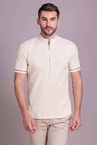 Cream Knit T-Shirt by AMIT ARORA