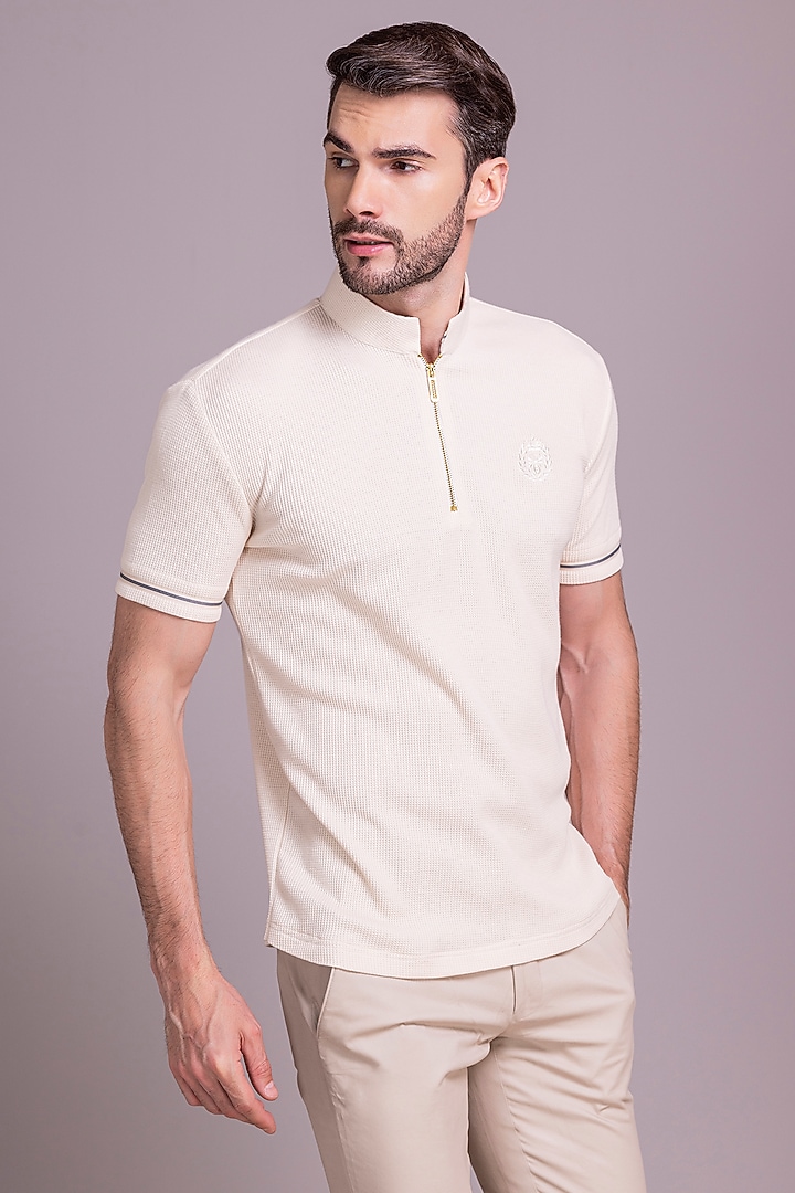 Cream Knit T-Shirt by AMIT ARORA at Pernia's Pop Up Shop