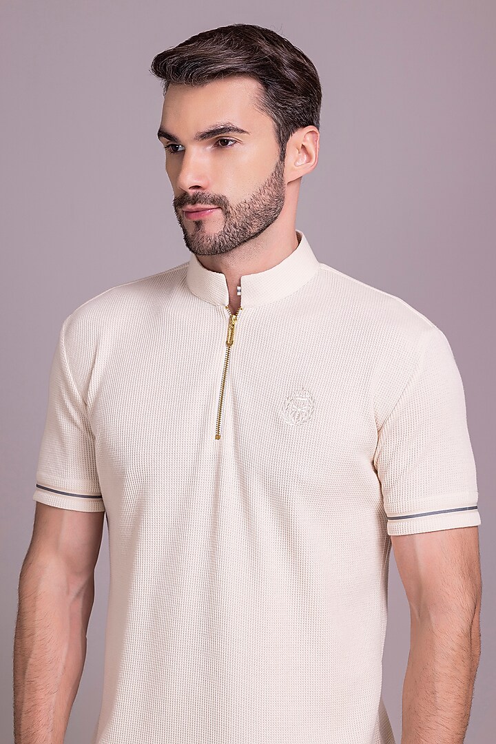 Cream Knit T-Shirt by AMIT ARORA at Pernia's Pop Up Shop