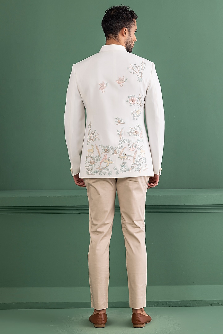 Ivory Knit Embroidered Wedding Bandhgala Set by AMIT ARORA at Pernia's Pop Up Shop