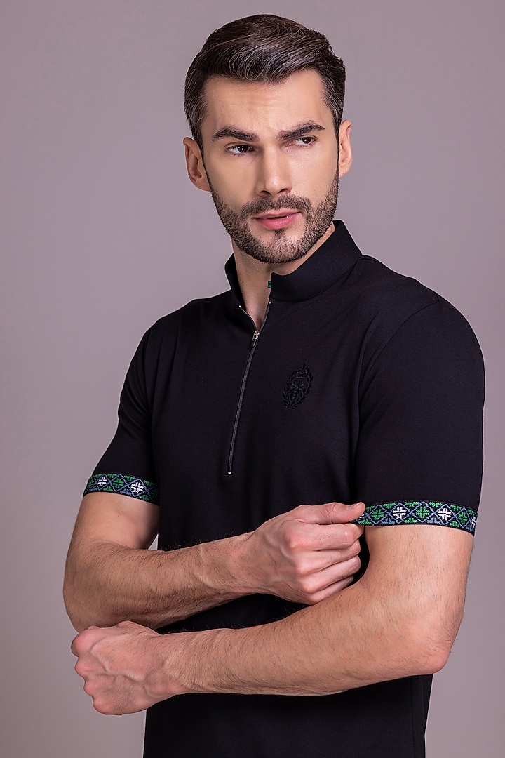 Black Knit T-Shirt by AMIT ARORA at Pernia's Pop Up Shop