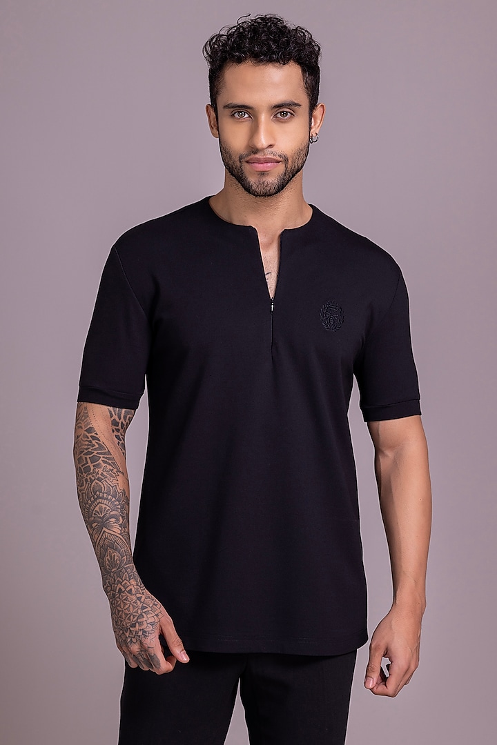 Black Knit T-Shirt by AMIT ARORA at Pernia's Pop Up Shop