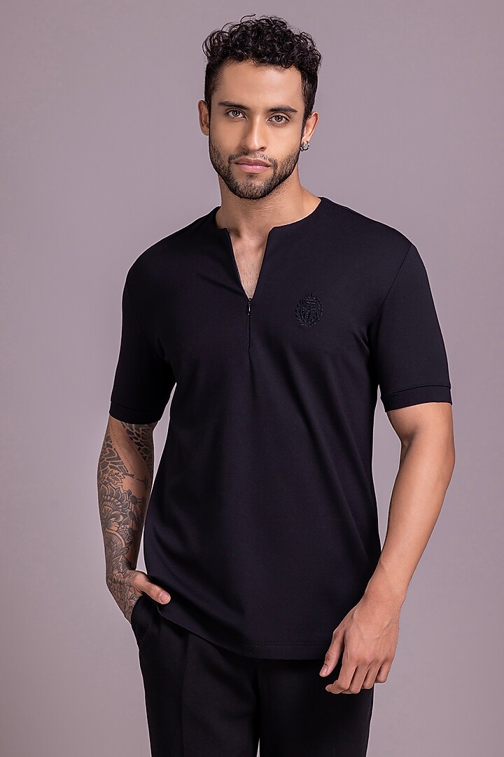 Black Knit T-Shirt by AMIT ARORA at Pernia's Pop Up Shop
