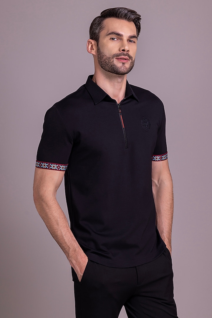 Black Knit T-Shirt by AMIT ARORA at Pernia's Pop Up Shop