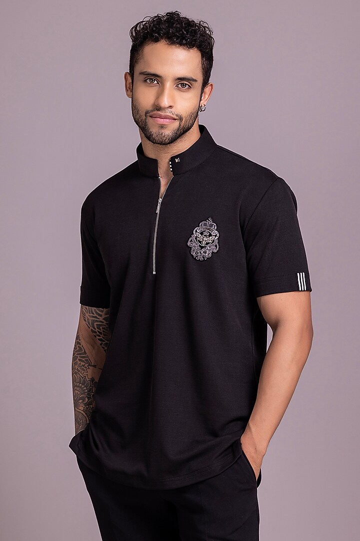 Black Knit T-Shirt by AMIT ARORA at Pernia's Pop Up Shop
