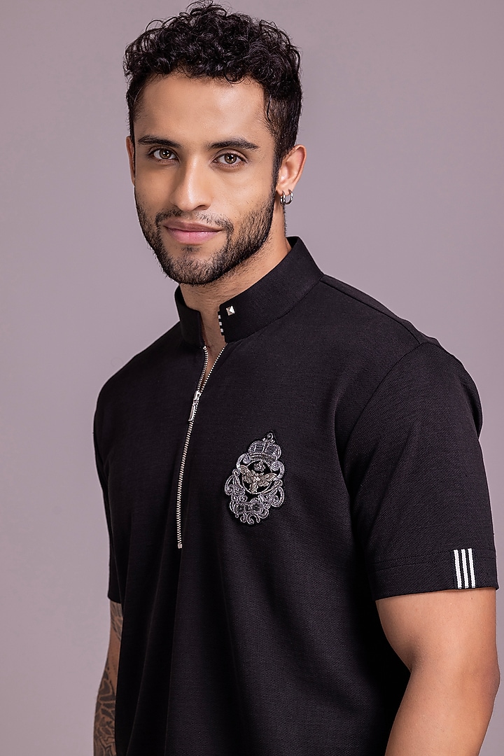 Black Knit T-Shirt by AMIT ARORA at Pernia's Pop Up Shop