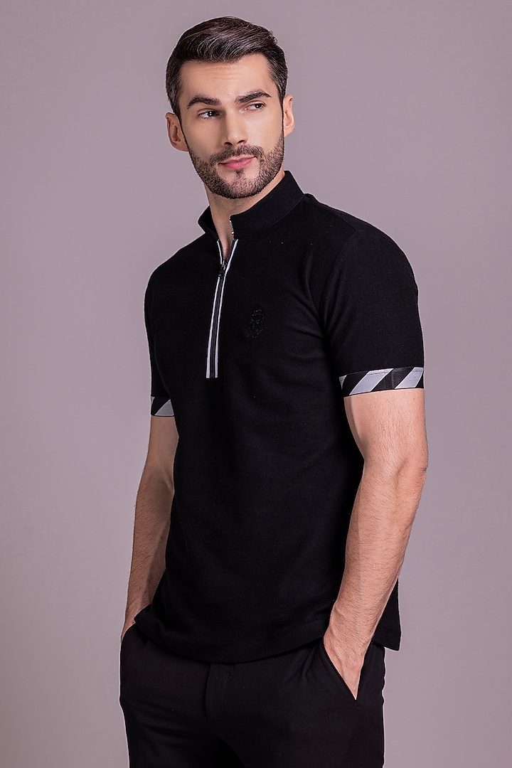 Black Knit T-Shirt by AMIT ARORA at Pernia's Pop Up Shop
