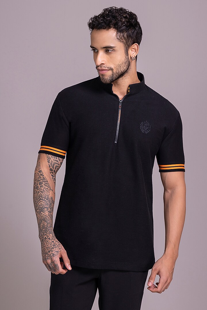 Black Knit T-Shirt by AMIT ARORA at Pernia's Pop Up Shop