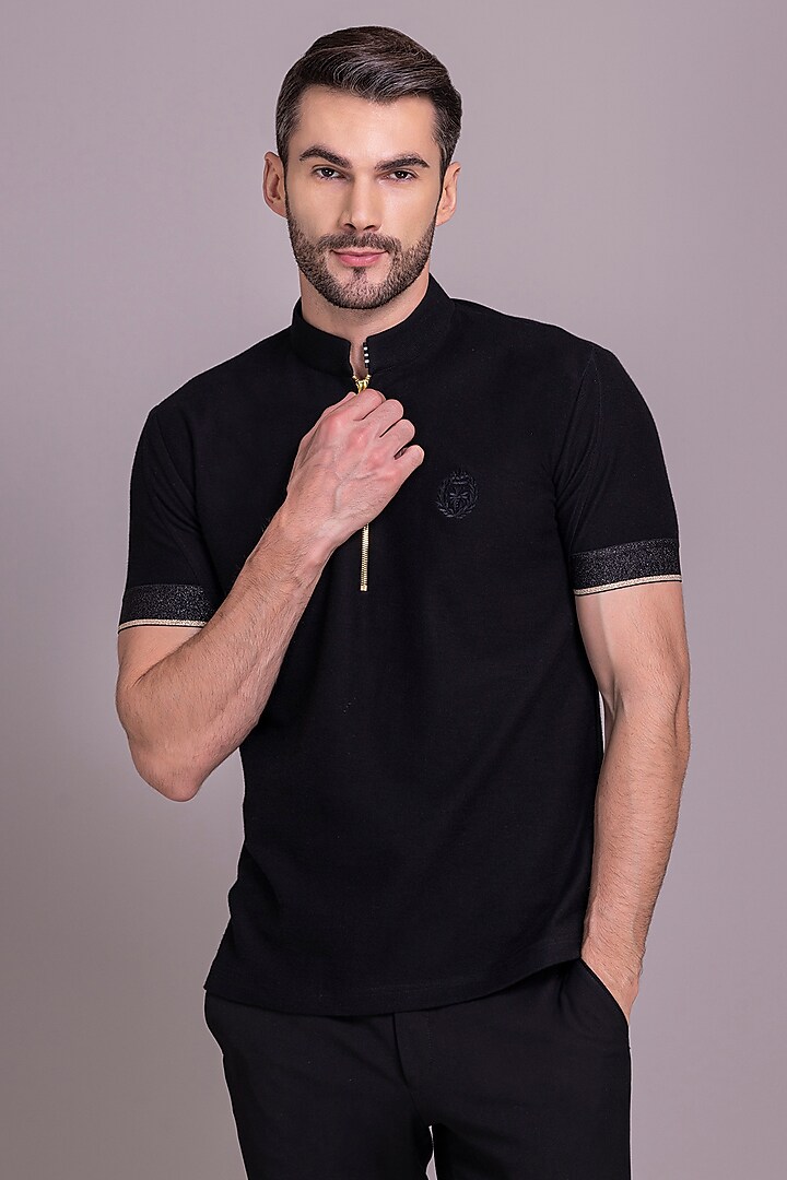 Black Knit T-Shirt by AMIT ARORA at Pernia's Pop Up Shop