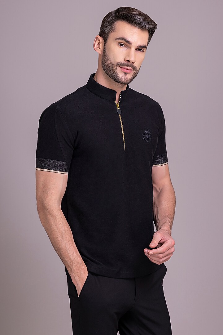 Black Knit T-Shirt by AMIT ARORA at Pernia's Pop Up Shop