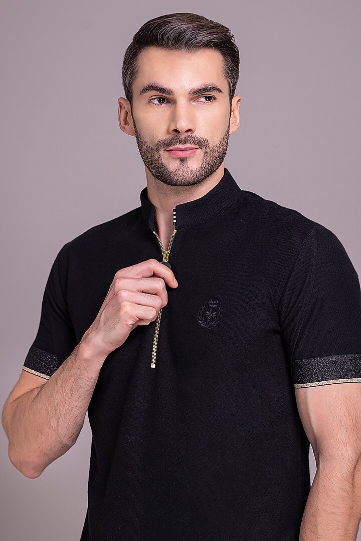 Black Knit T-Shirt by AMIT ARORA at Pernia's Pop Up Shop
