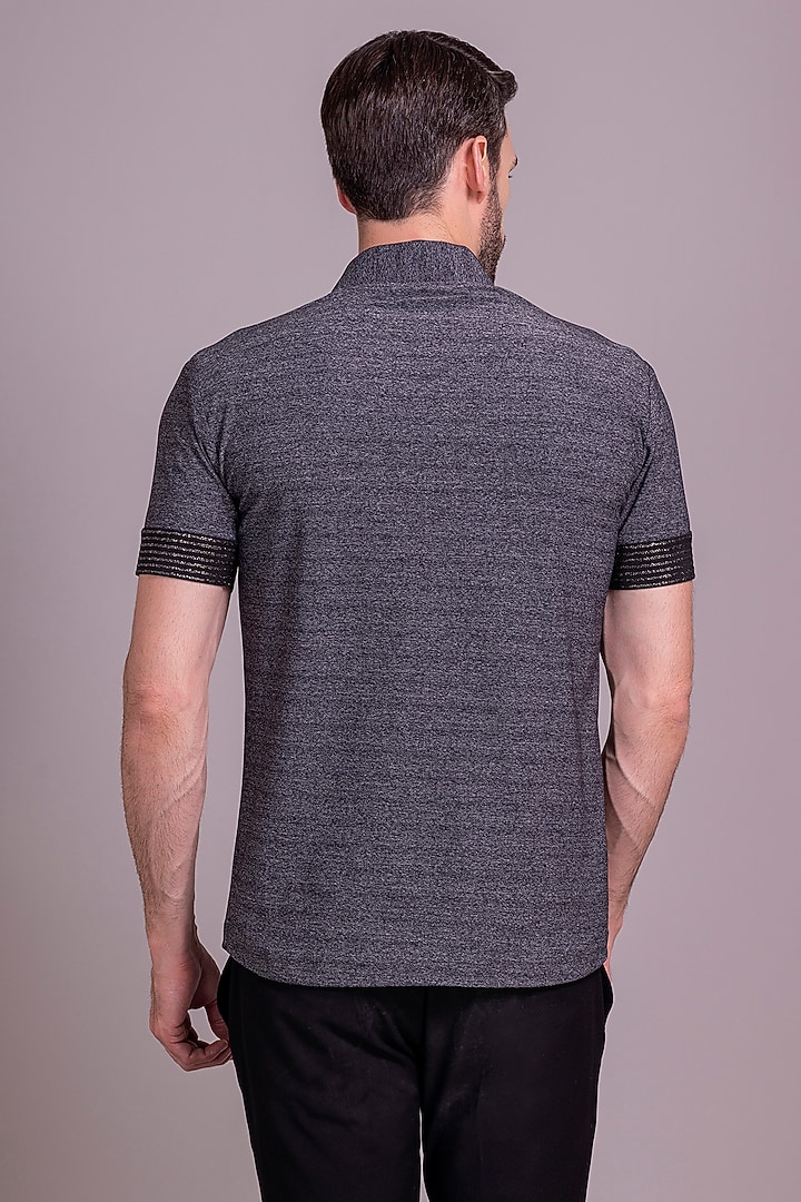 Dark Grey Knit T-Shirt by AMIT ARORA at Pernia's Pop Up Shop