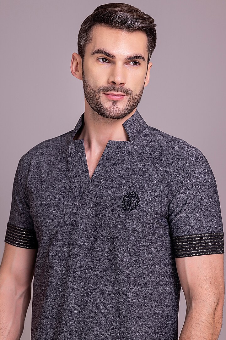 Dark Grey Knit T-Shirt by AMIT ARORA at Pernia's Pop Up Shop