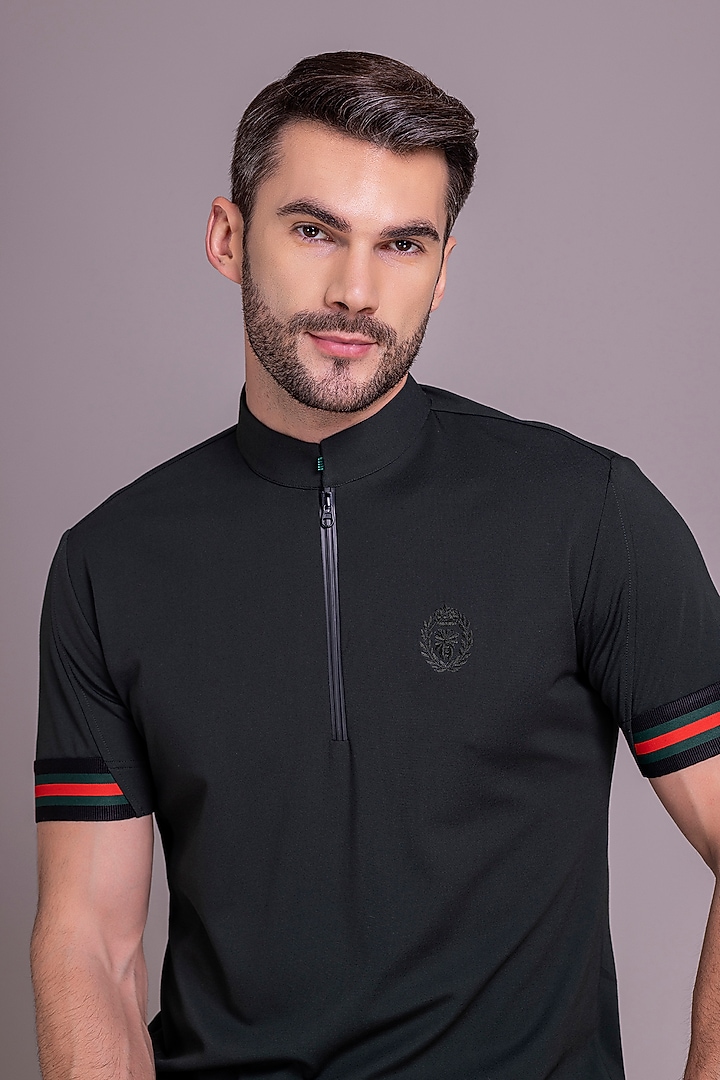 Bottle Green Knit T-Shirt by AMIT ARORA at Pernia's Pop Up Shop