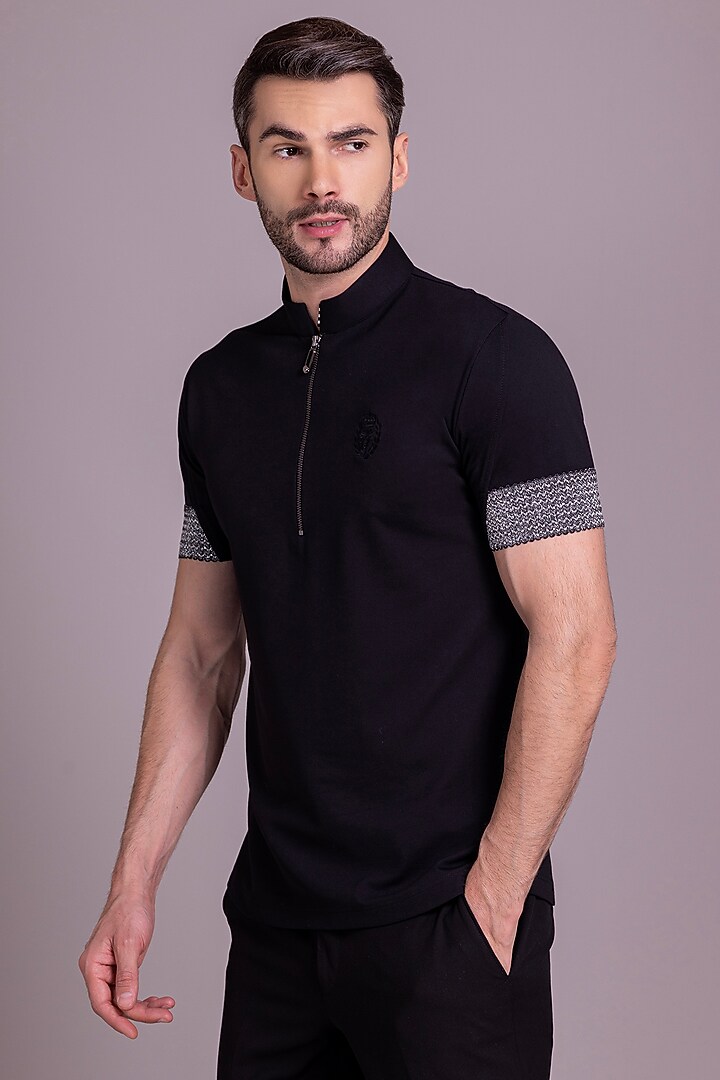 Black Knit T-Shirt by AMIT ARORA at Pernia's Pop Up Shop