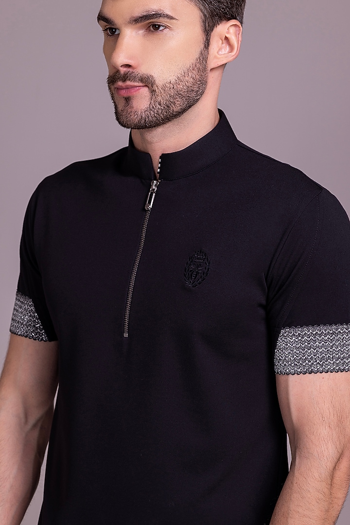 Black Knit T-Shirt by AMIT ARORA at Pernia's Pop Up Shop