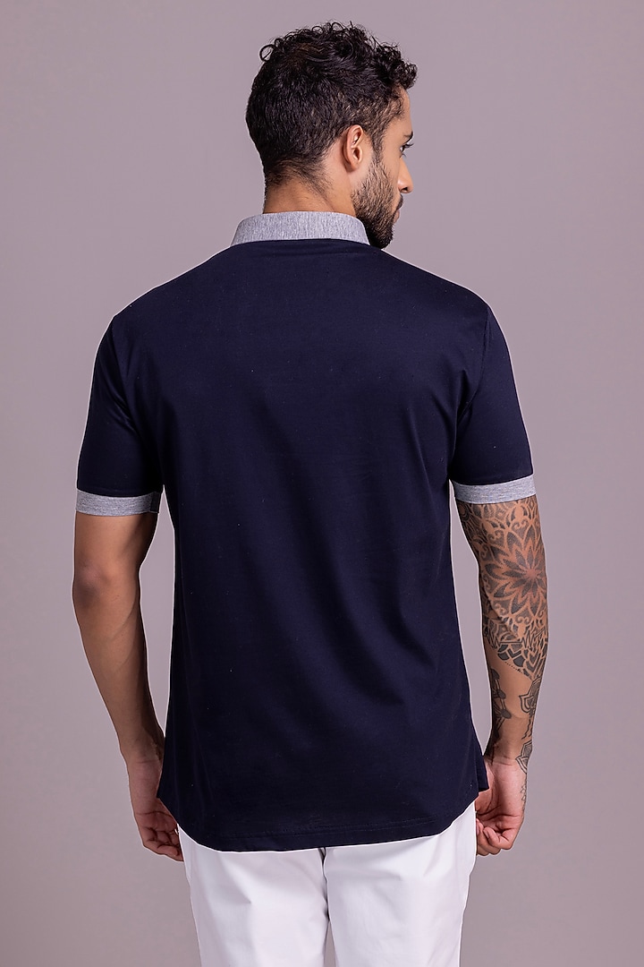 Navy Blue Knit T-Shirt by AMIT ARORA at Pernia's Pop Up Shop