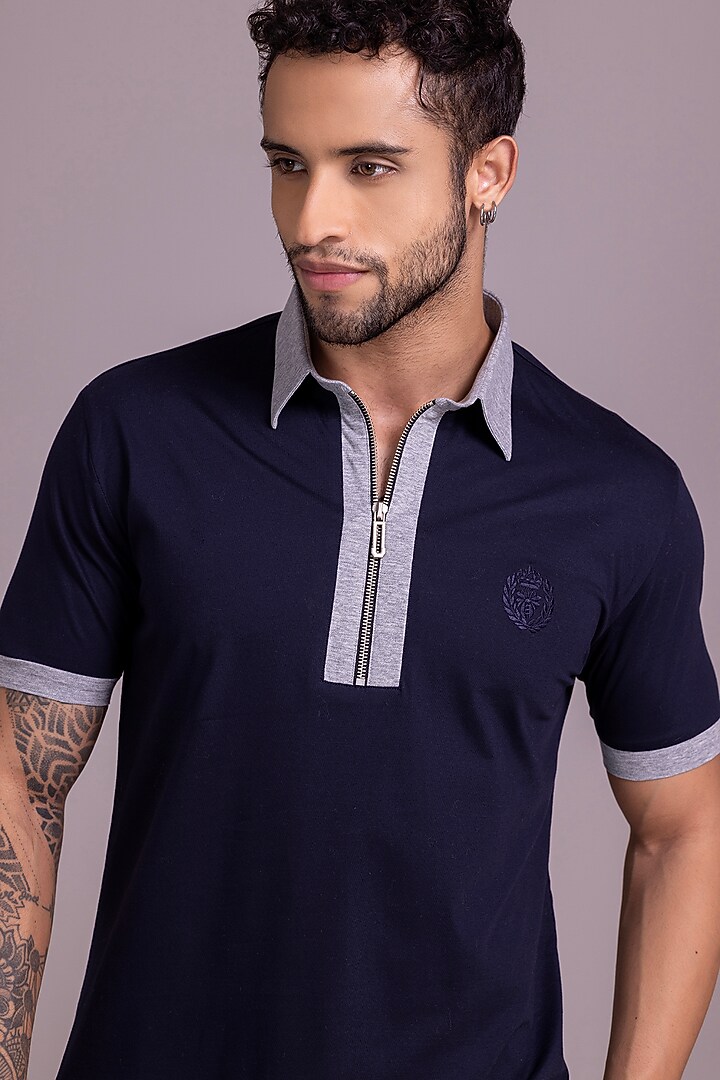 Navy Blue Knit T-Shirt by AMIT ARORA at Pernia's Pop Up Shop