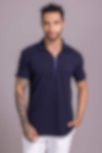 Navy Blue Knit T-Shirt by AMIT ARORA