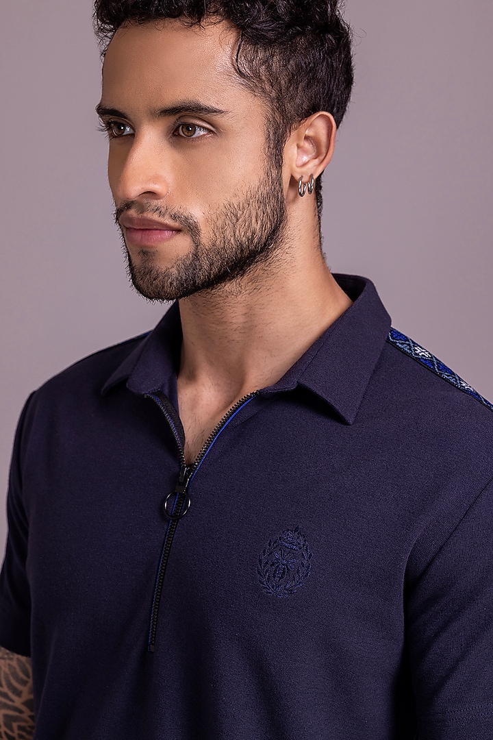 Navy Blue Knit T-Shirt by AMIT ARORA at Pernia's Pop Up Shop