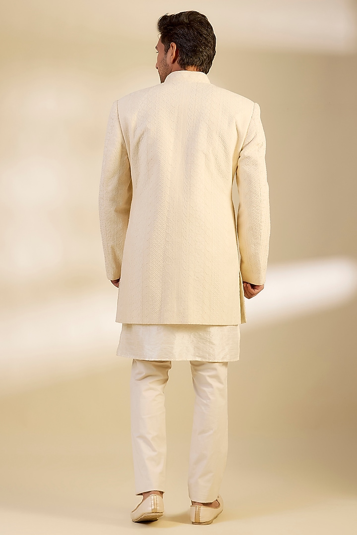 Cream Crochet Hand Embroidered Indowestern Set by AMIT ARORA at Pernia's Pop Up Shop