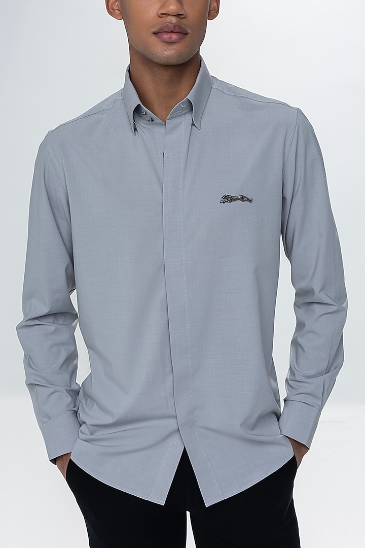 Light Grey Acetate Party Wear Shirt by AMIT ARORA at Pernia's Pop Up Shop