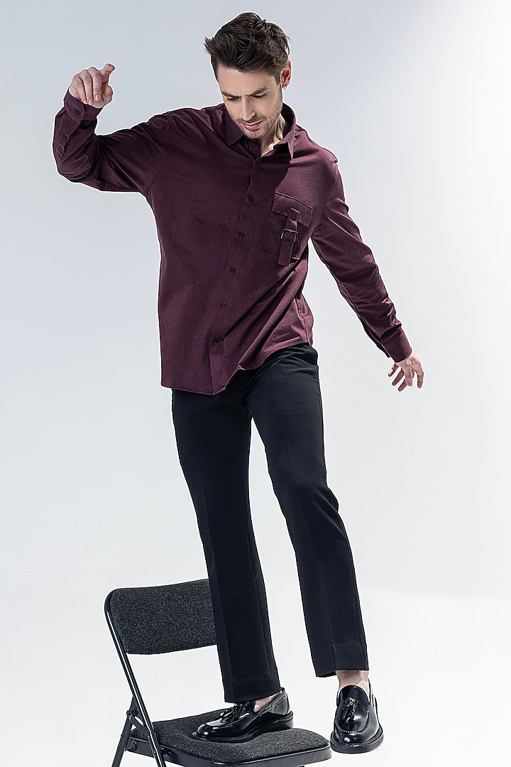 Maroon Knit Party Wear Shirt by AMIT ARORA at Pernia's Pop Up Shop