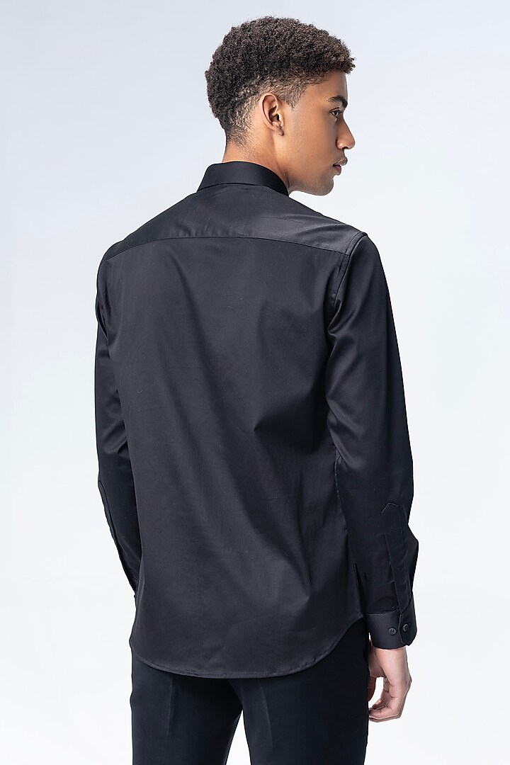 Black Cotton Lycra Hand Embroidered Party Wear Shirt by AMIT ARORA at Pernia's Pop Up Shop