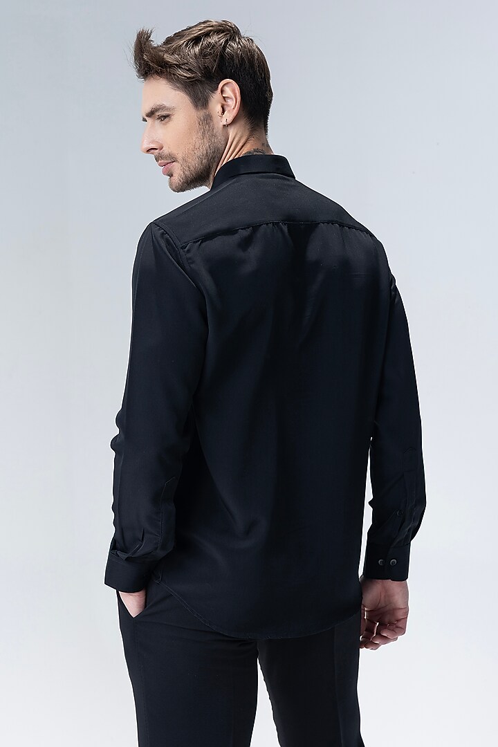 Black Polynosic Hand Embroidered Party Wear Shirt by AMIT ARORA at Pernia's Pop Up Shop