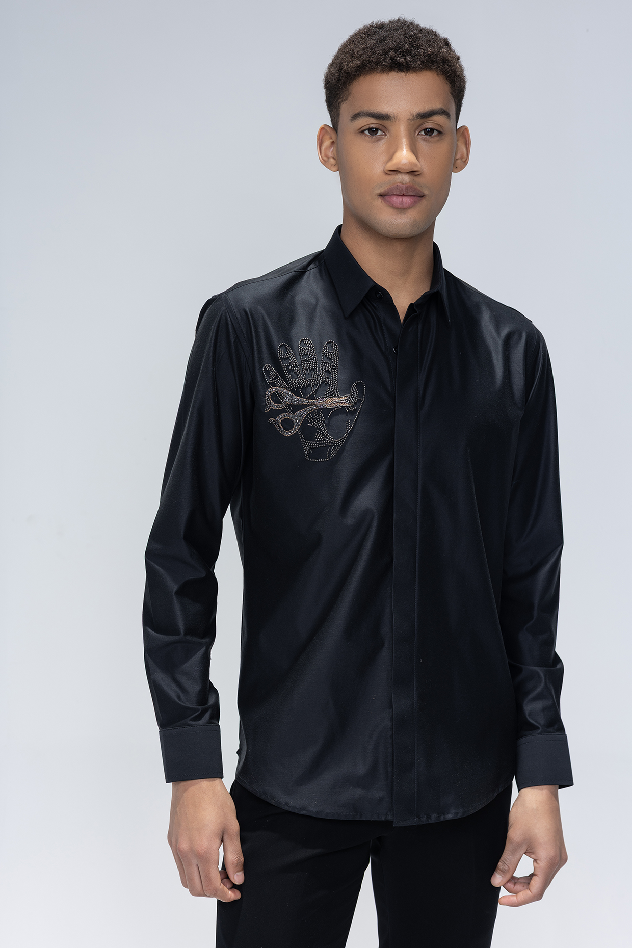 Black Knit Hand Embroidered Shirt by AMIT ARORA