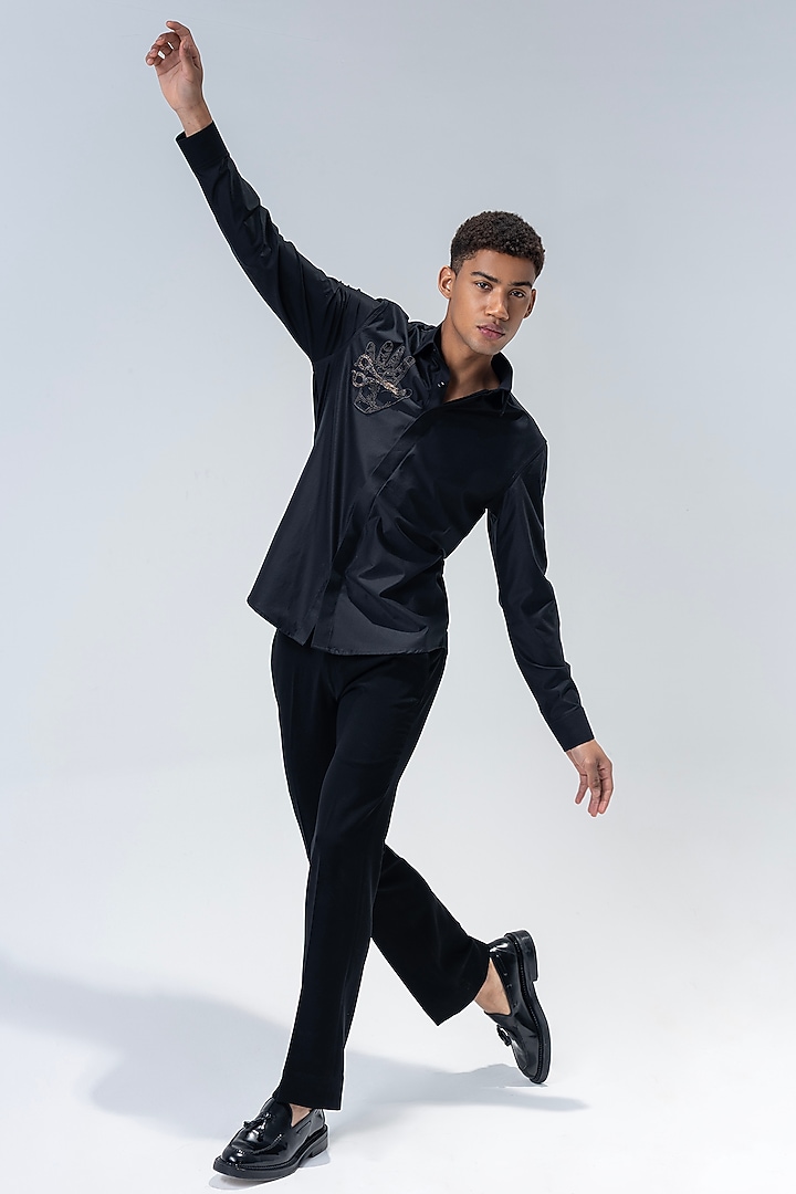 Black Knit Hand Embroidered Party Wear Shirt by AMIT ARORA at Pernia's Pop Up Shop