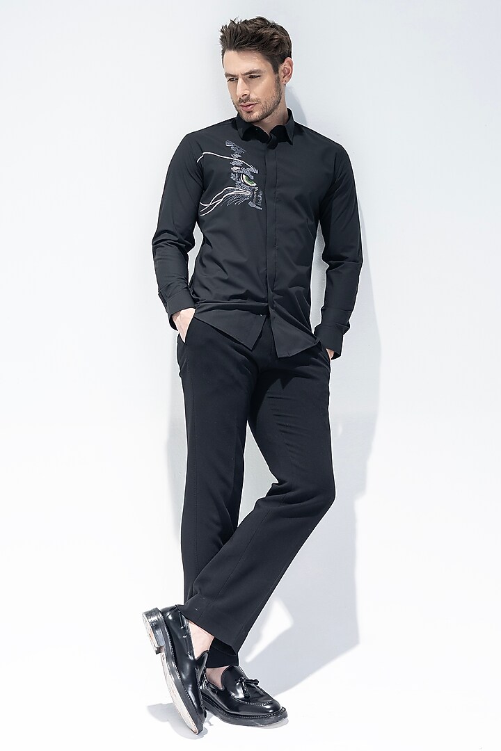 Black Acetate Embroidered Party Wear Shirt by AMIT ARORA at Pernia's Pop Up Shop