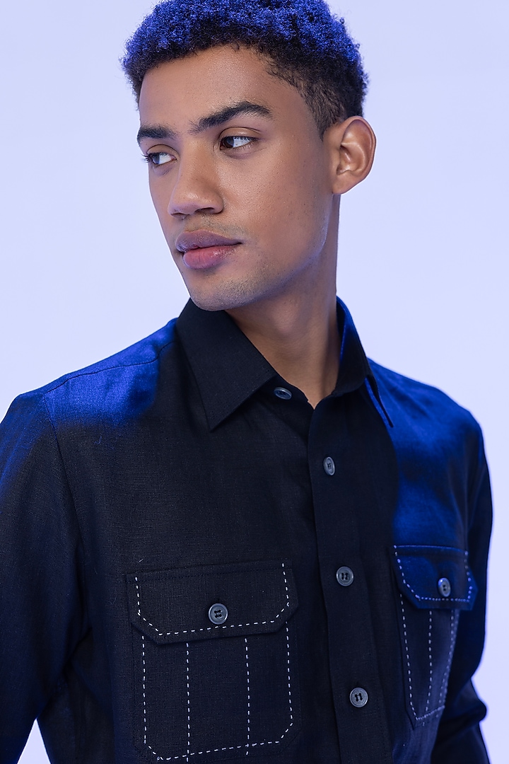Black Linen Party Wear Shirt by AMIT ARORA at Pernia's Pop Up Shop