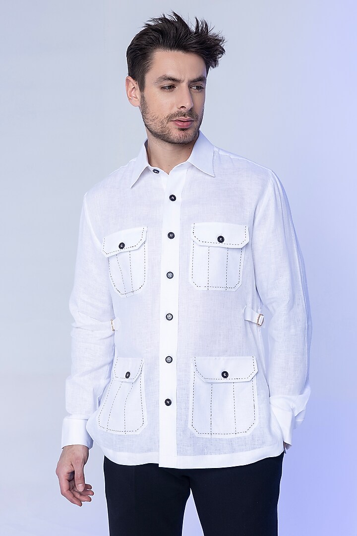 White Linen Party Wear Shirt by AMIT ARORA at Pernia's Pop Up Shop