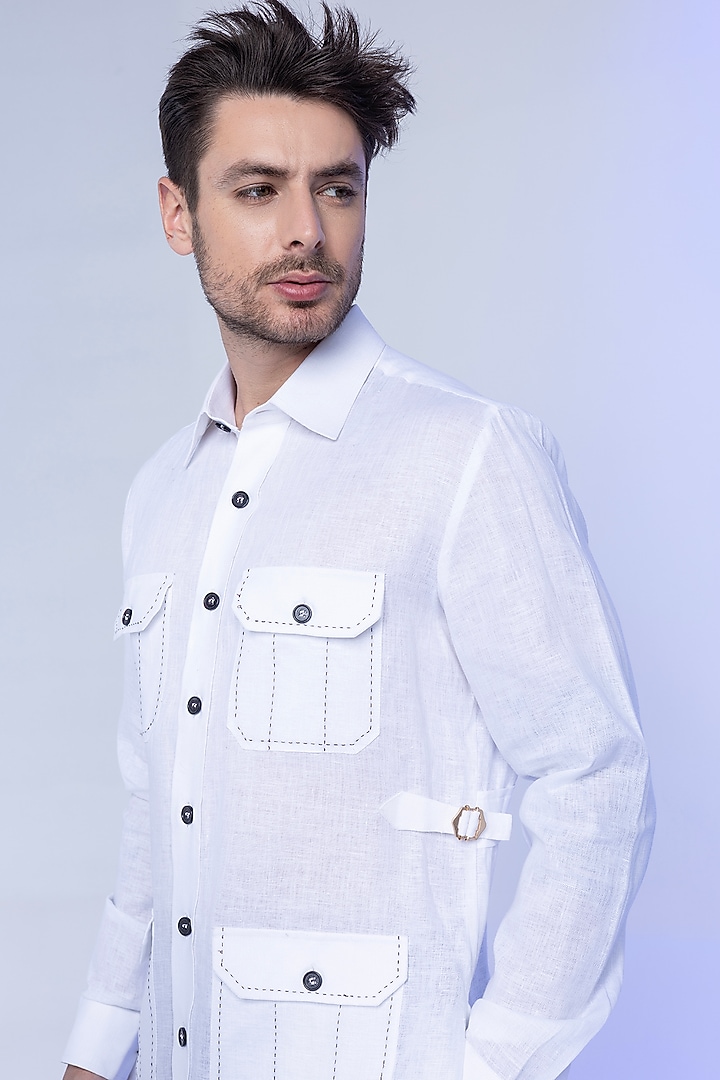 White Linen Party Wear Shirt by AMIT ARORA at Pernia's Pop Up Shop