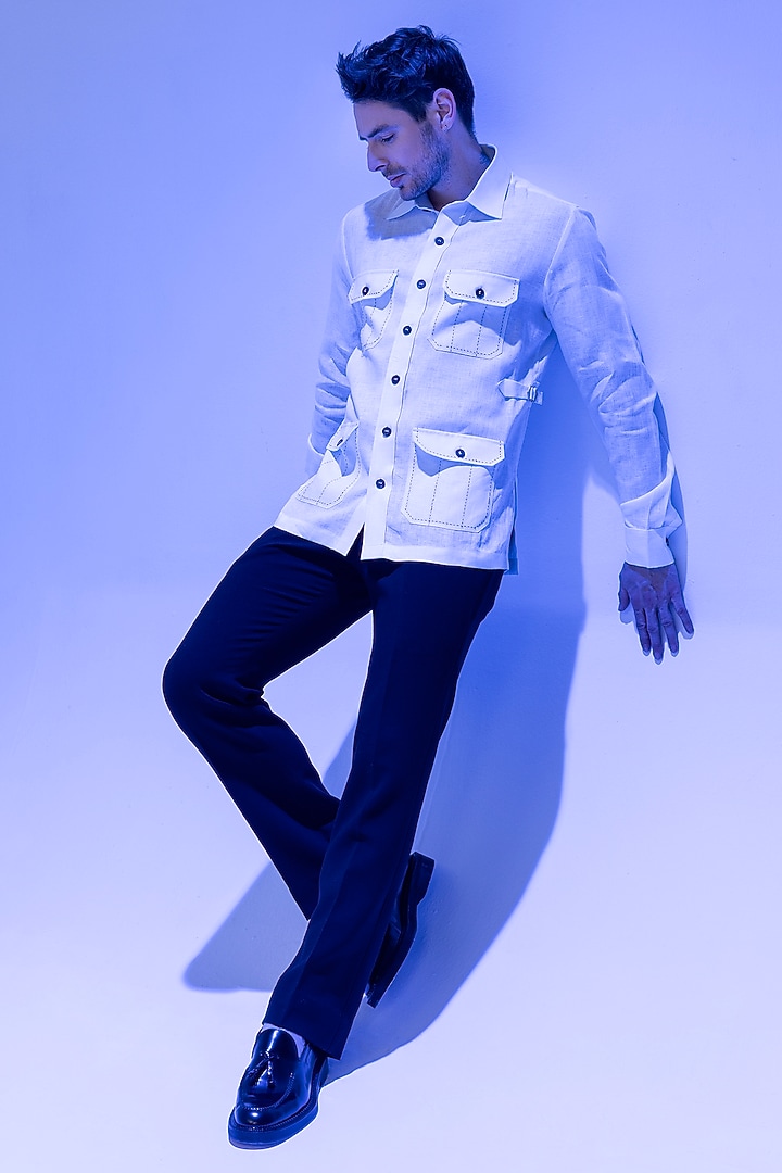 White Linen Party Wear Shirt by AMIT ARORA at Pernia's Pop Up Shop