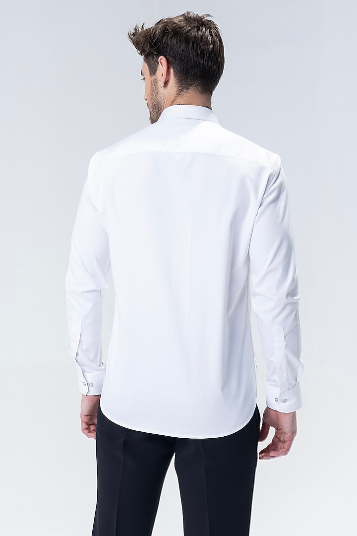 White Cotton Lycra Hand Embroidered Party Wear Shirt by AMIT ARORA at Pernia's Pop Up Shop