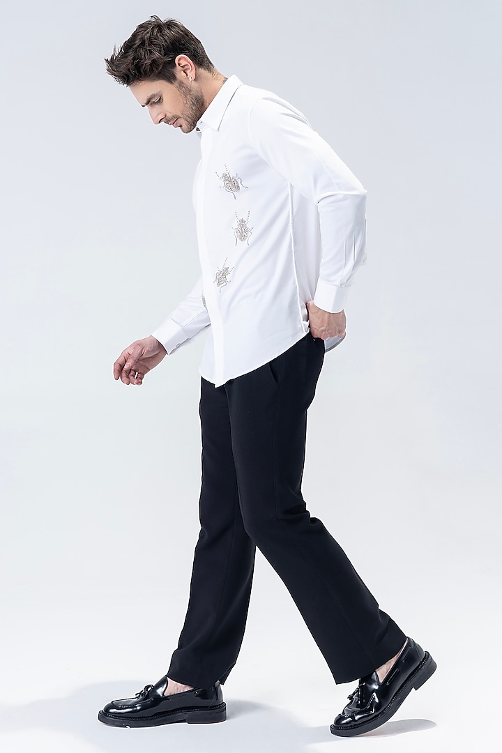 White Cotton Lycra Hand Embroidered Party Wear Shirt by AMIT ARORA at Pernia's Pop Up Shop