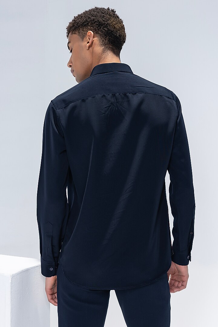 Navy Blue Polynosic Motif Embroidered Party Wear Shirt by AMIT ARORA at Pernia's Pop Up Shop
