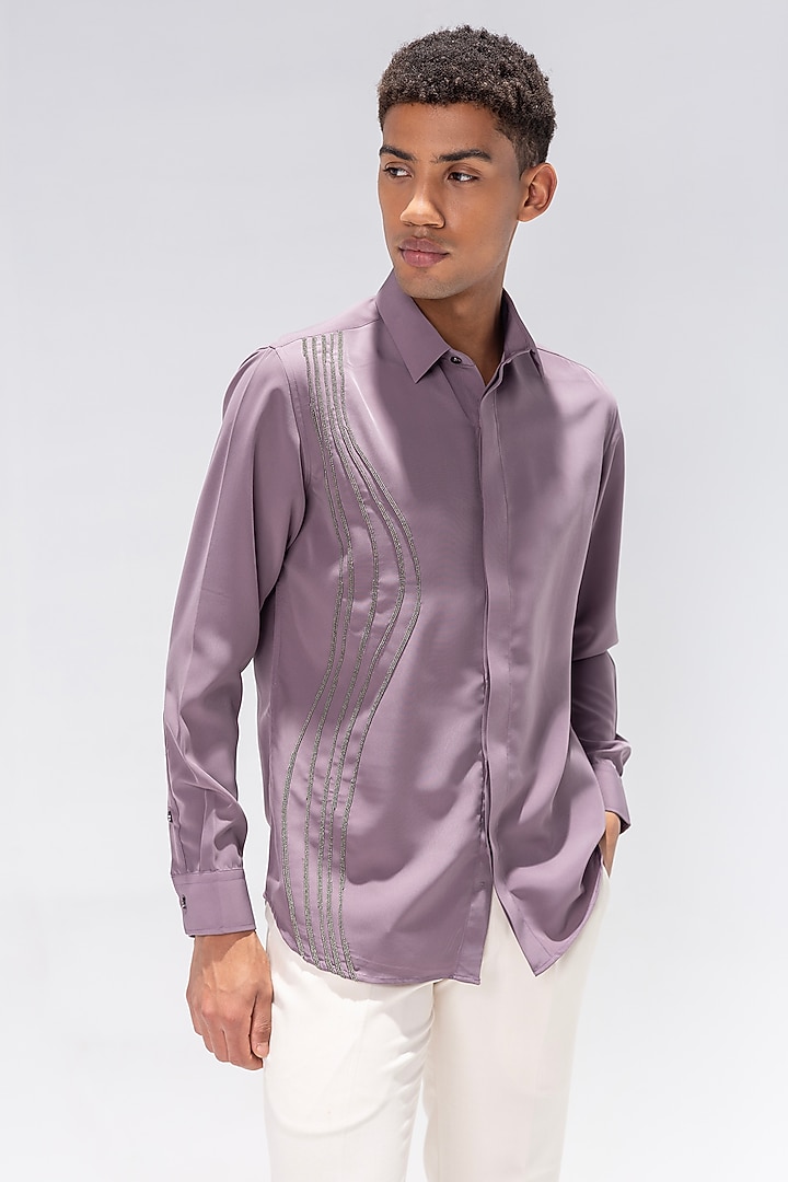 Dark Lilac Polynosic Hand Embroidered Party Wear Shirt by AMIT ARORA at Pernia's Pop Up Shop