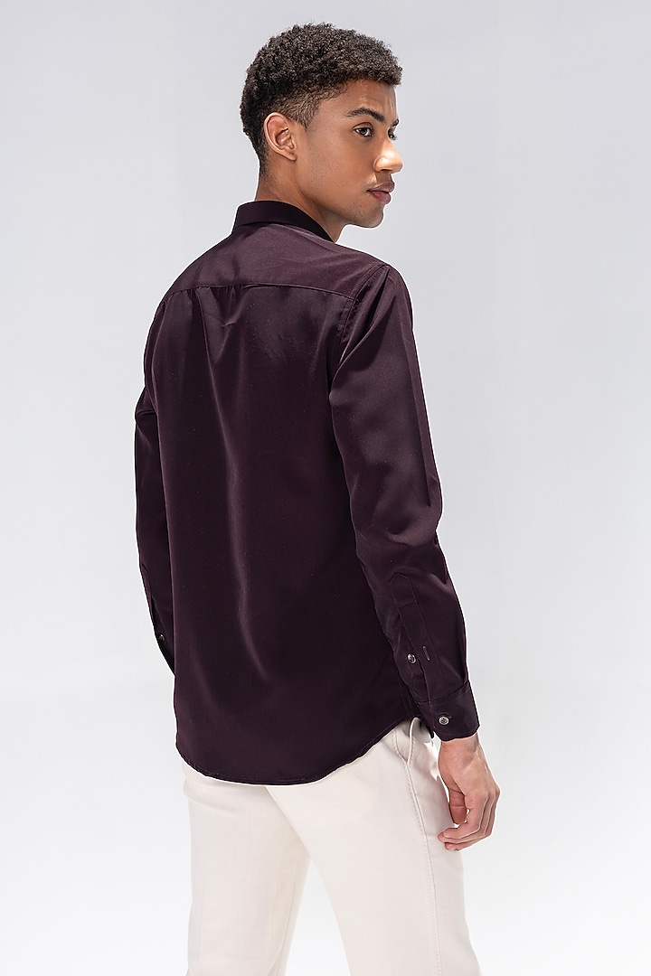 Wine Polynosic Hand Embroidered Party Wear Shirt by AMIT ARORA at Pernia's Pop Up Shop