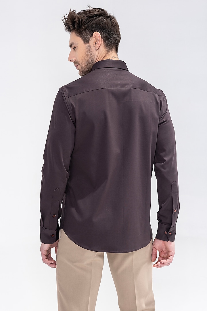 Brown Knit Motif Embroidered Party Wear Shirt by AMIT ARORA at Pernia's Pop Up Shop