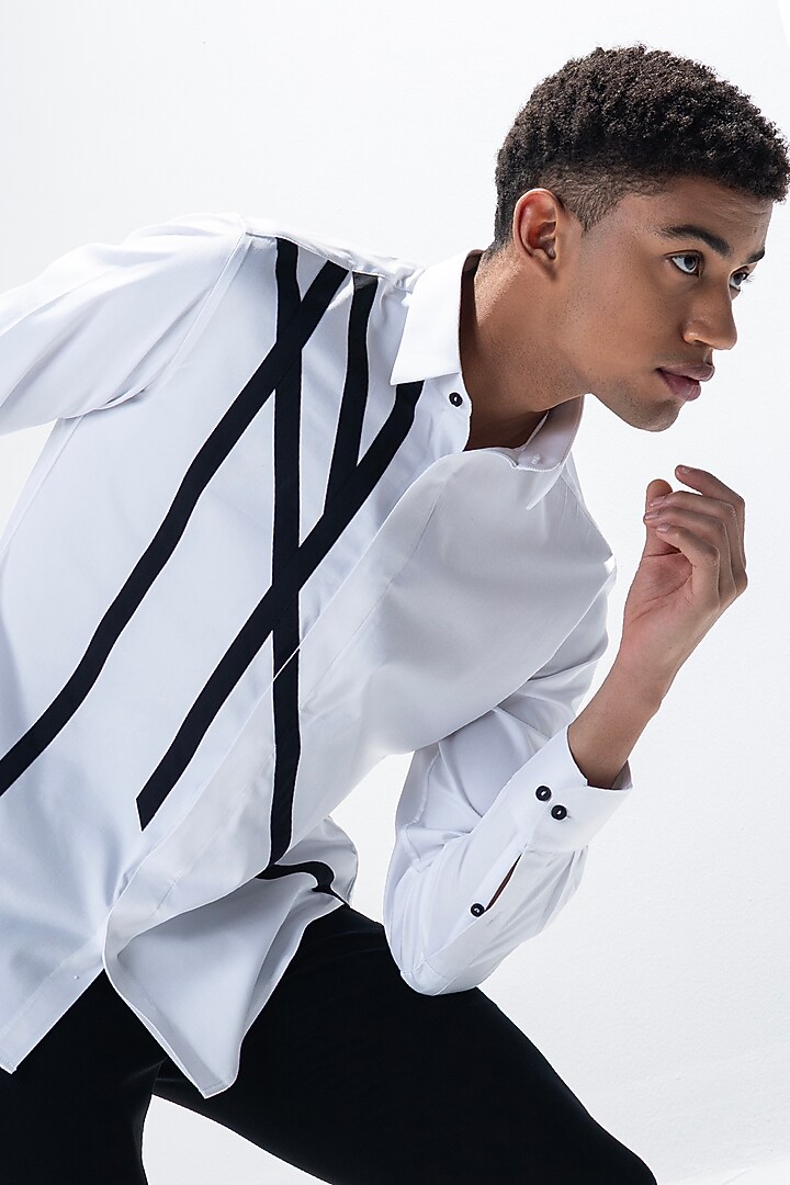 White Cotton Lycra Party Wear Shirt by AMIT ARORA at Pernia's Pop Up Shop