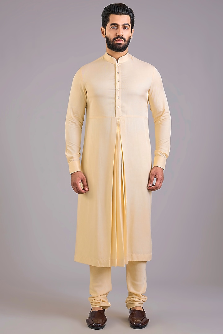Beige Silk Groom Sherwani Set by AMIT ARORA at Pernia's Pop Up Shop